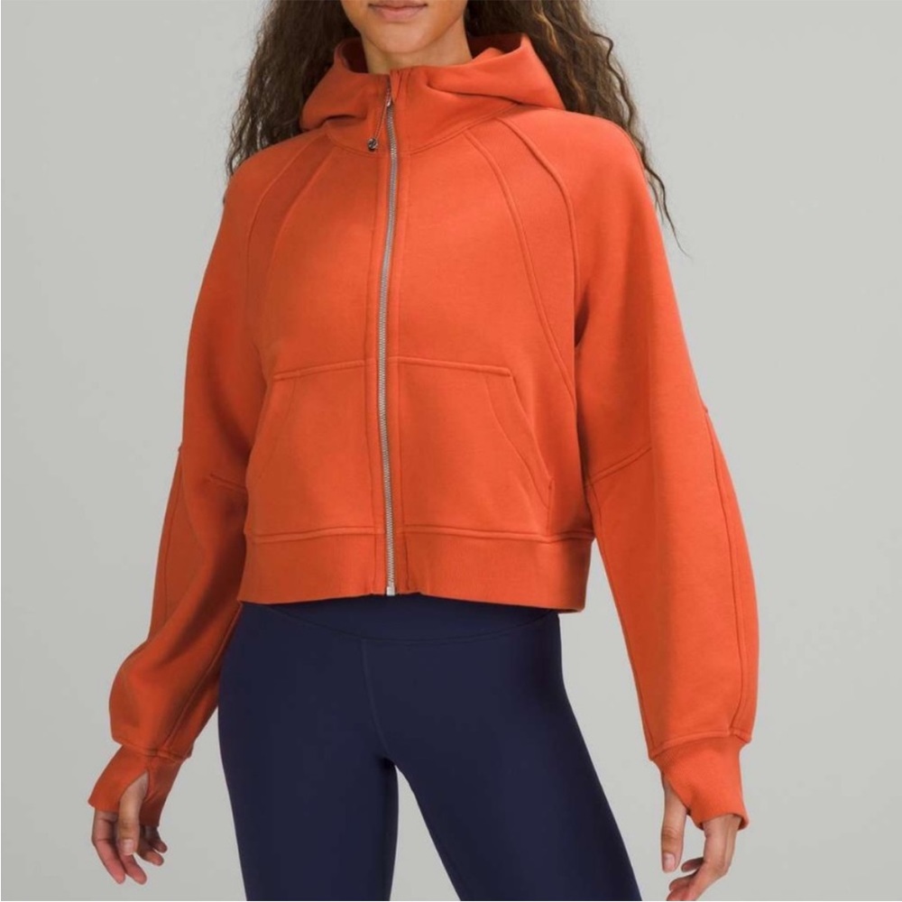 Lululemon Canyon Orange Cropped Full Zip Scuba Hoodie
